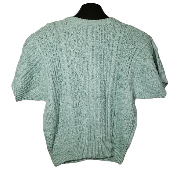 NWT 80s VTG Cable Knit S/S Sweater Shirt Top Silk Blend Teal Twee Cottagecore - Picture 4 of 6
